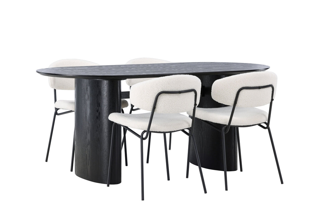 Venture Home Isolde Dining Table 180*75 - Black / Black MDF +Chico Dining Chair - Black / White Boucle _4