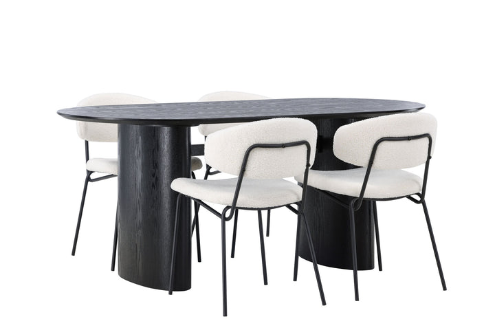Venture Home Isolde Dining Table 180*75 - Black / Black MDF +Chico Dining Chair - Black / White Boucle _4