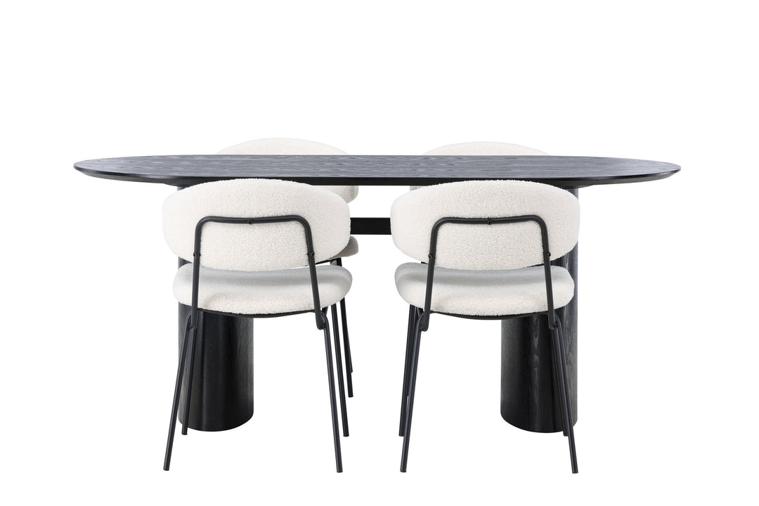 Venture Home Isolde Dining Table 180*75 - Black / Black MDF +Chico Dining Chair - Black / White Boucle _4