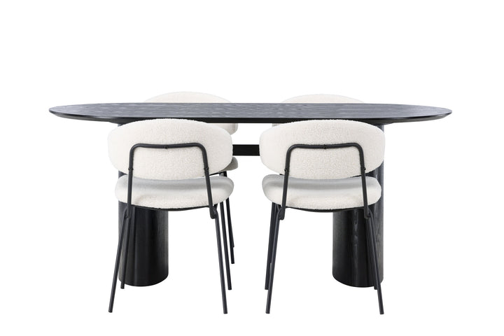 Venture Home Isolde Dining Table 180*75 - Black / Black MDF +Chico Dining Chair - Black / White Boucle _4