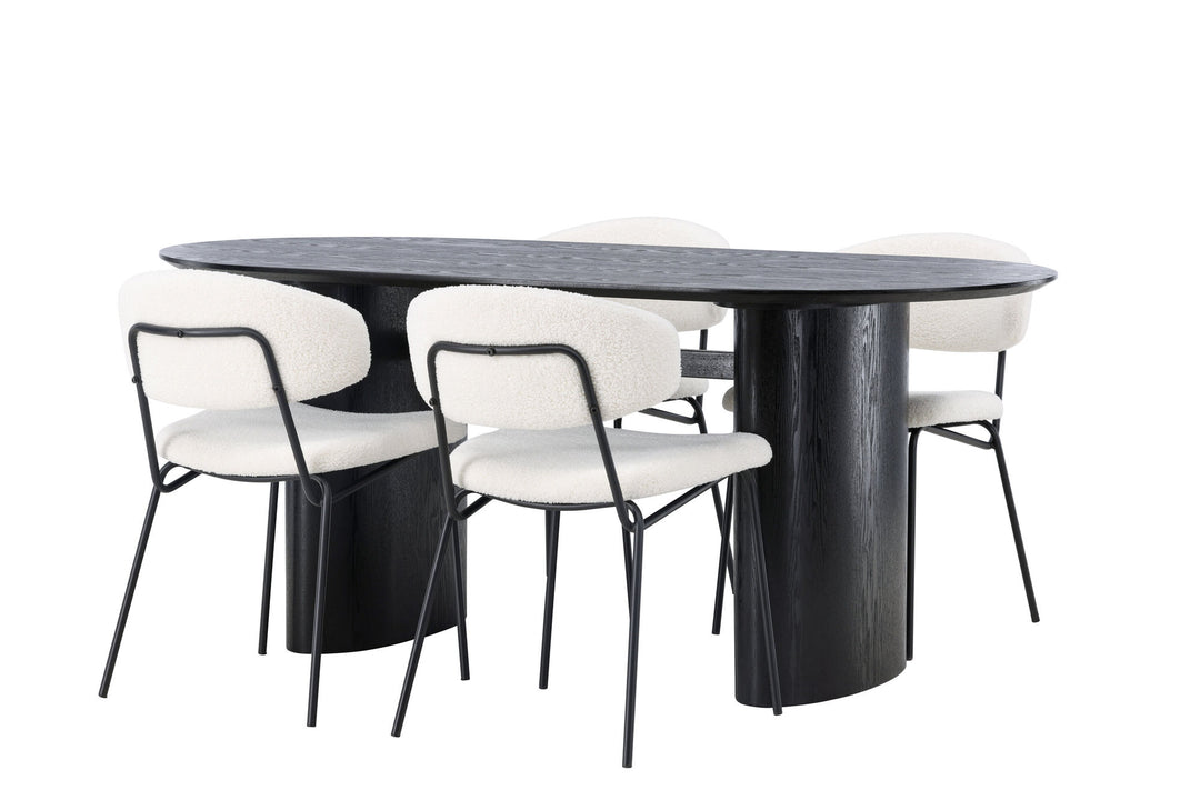 Venture Home Isolde Dining Table 180*75 - Black / Black MDF +Chico Dining Chair - Black / White Boucle _4