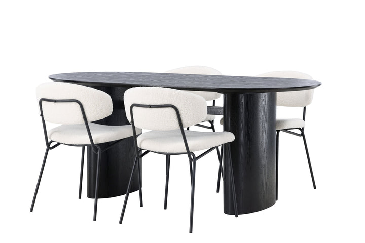 Venture Home Isolde Dining Table 180*75 - Black / Black MDF +Chico Dining Chair - Black / White Boucle _4