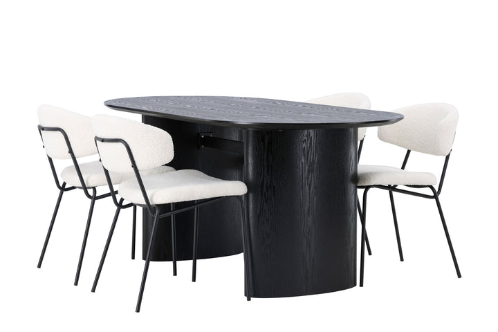 Venture Home Isolde Dining Table 180*75 - Black / Black MDF +Chico Dining Chair - Black / White Boucle _4