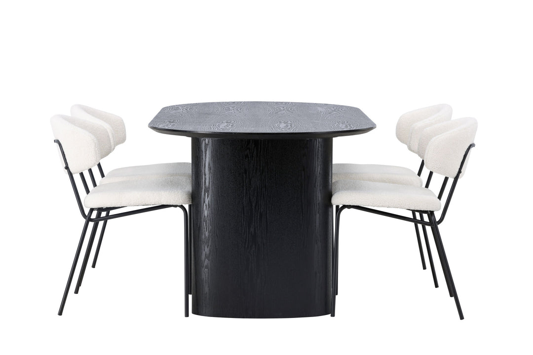 Venture Home Isolde Dining Table 180*75 - Black / Black MDF +Chico Dining Chair - Black / White Boucle _4