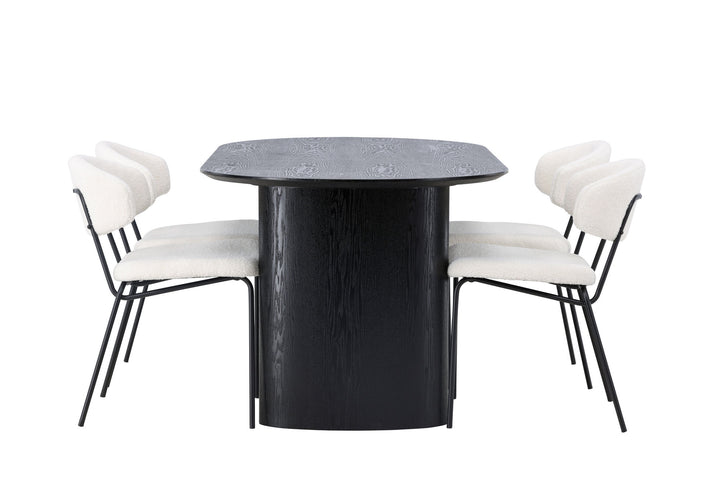 Venture Home Isolde Dining Table 180*75 - Black / Black MDF +Chico Dining Chair - Black / White Boucle _4