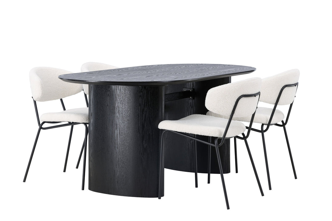 Venture Home Isolde Dining Table 180*75 - Black / Black MDF +Chico Dining Chair - Black / White Boucle _4