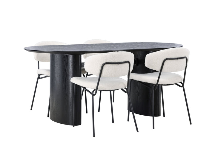Venture Home Isolde Dining Table 180*75 - Black / Black MDF +Chico Dining Chair - Black / White Boucle _4