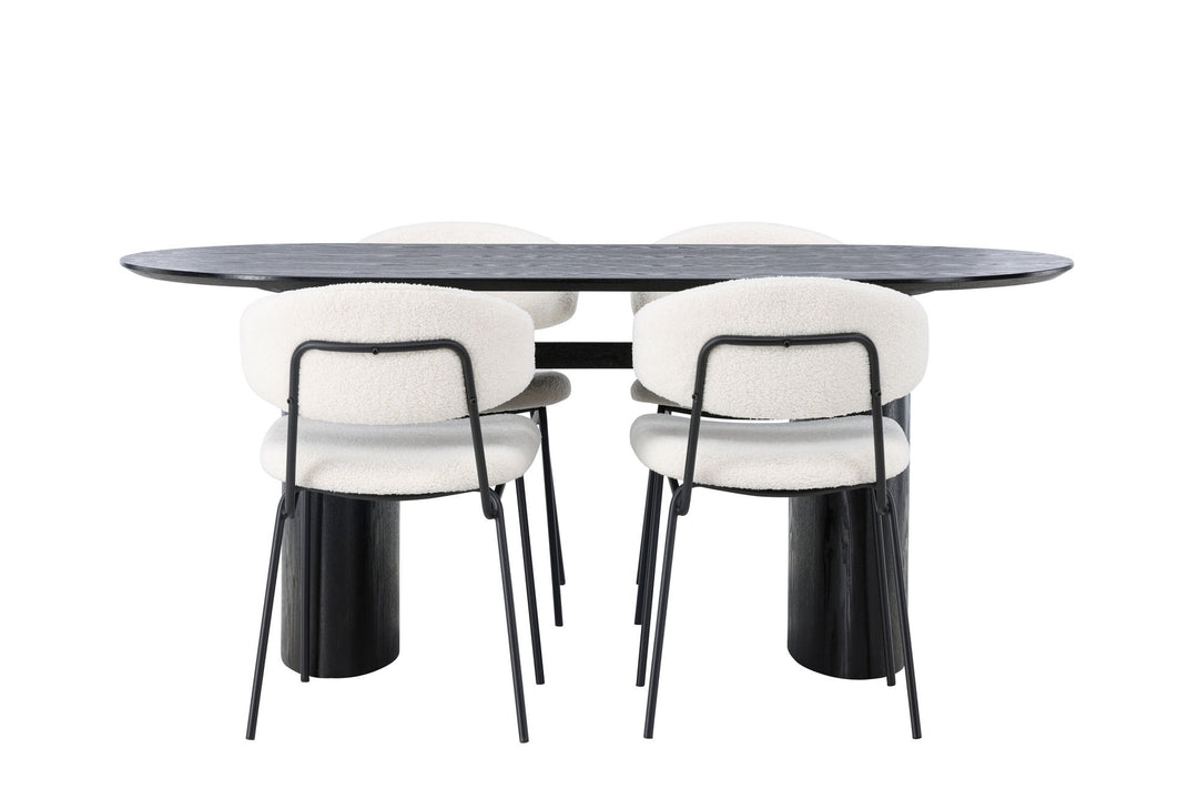 Venture Home Isolde Dining Table 180*75 - Black / Black MDF +Chico Dining Chair - Black / White Boucle _4