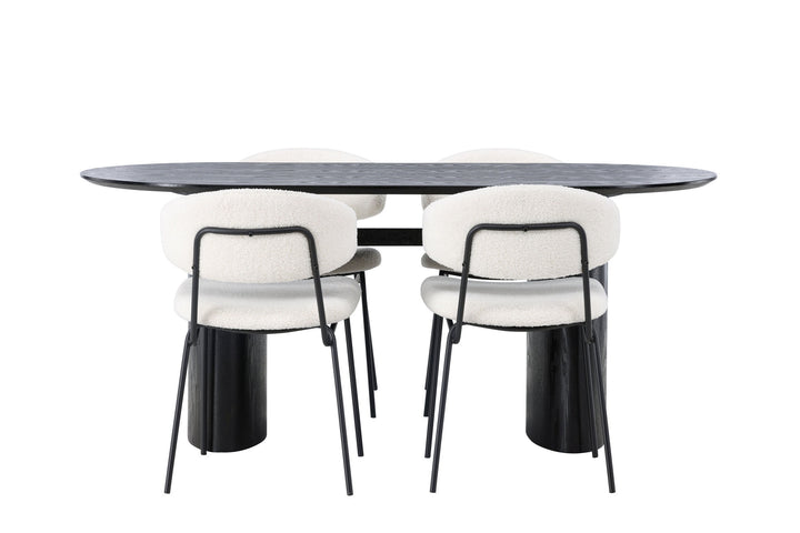 Venture Home Isolde Dining Table 180*75 - Black / Black MDF +Chico Dining Chair - Black / White Boucle _4