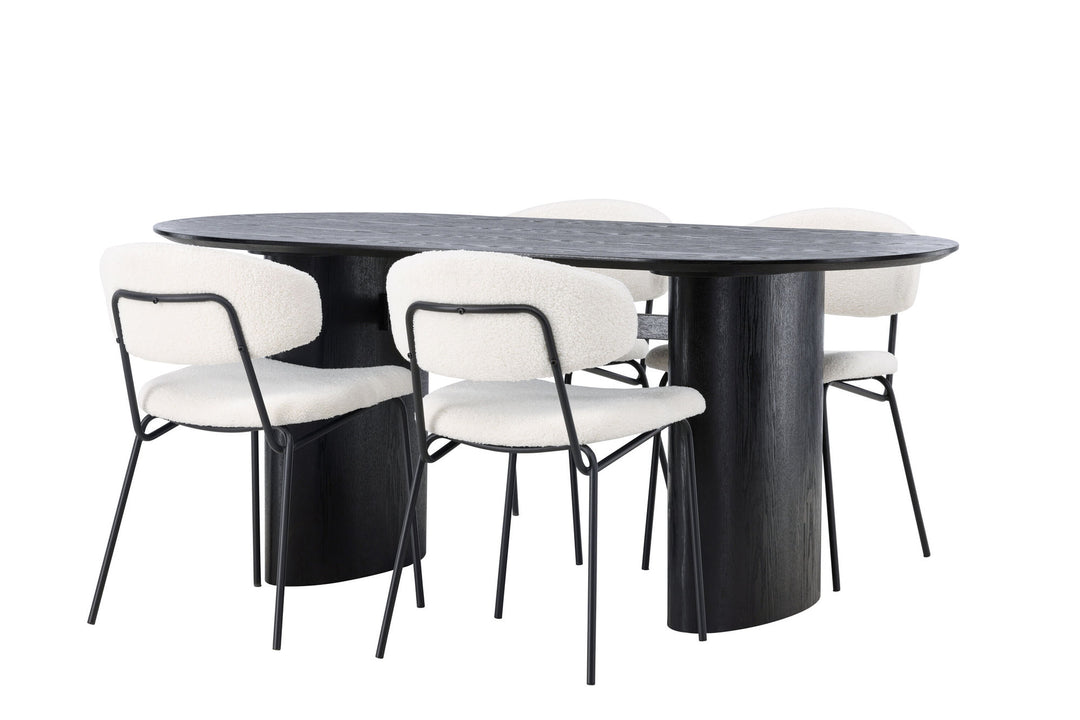 Venture Home Isolde Dining Table 180*75 - Black / Black MDF +Chico Dining Chair - Black / White Boucle _4