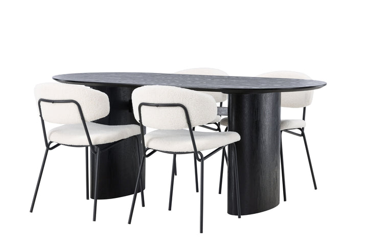 Venture Home Isolde Dining Table 180*75 - Black / Black MDF +Chico Dining Chair - Black / White Boucle _4