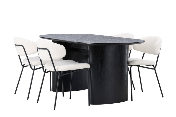 Venture Home Isolde Dining Table 180*75 - Black / Black MDF +Chico Dining Chair - Black / White Boucle _4