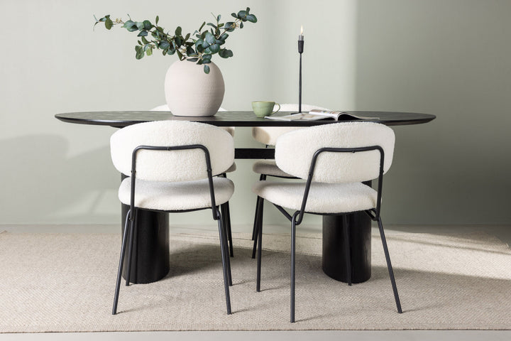 Venture Home Isolde Dining Table 180*75 - Black / Black MDF +Chico Dining Chair - Black / White Boucle _4