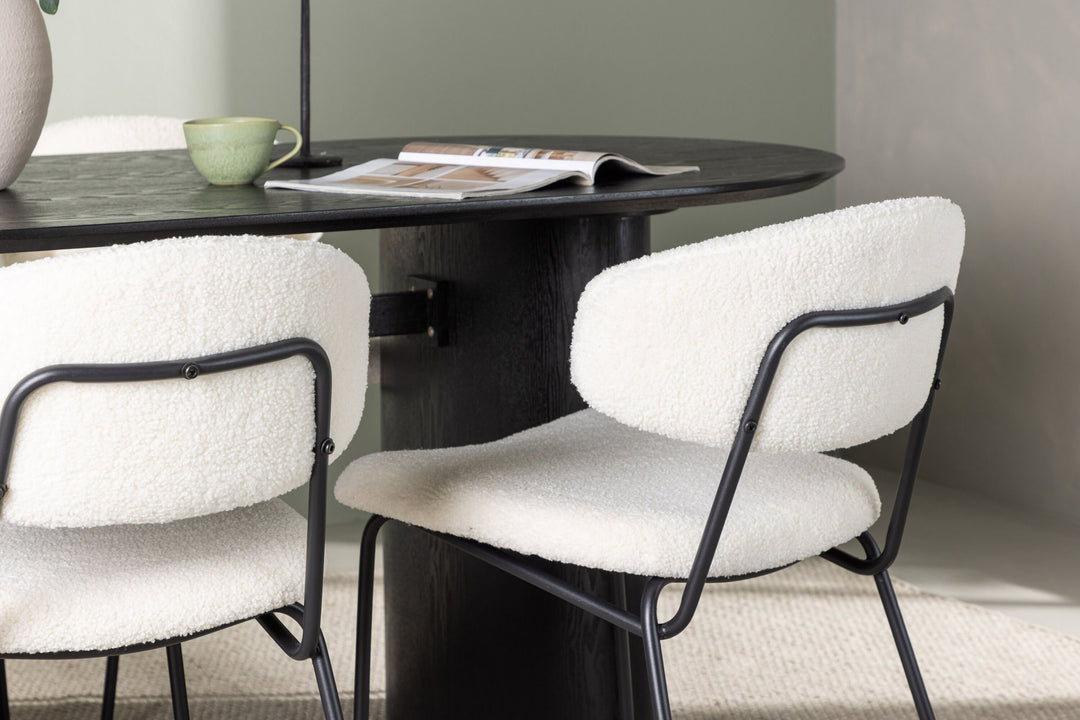 Venture Home Isolde Dining Table 180*75 - Black / Black MDF +Chico Dining Chair - Black / White Boucle _4