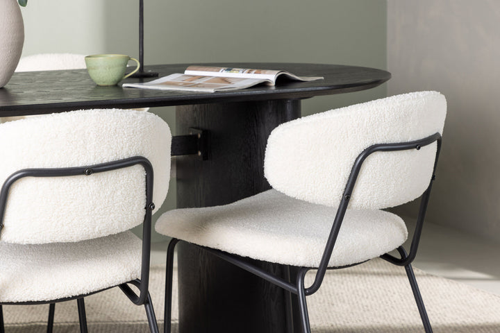 Venture Home Isolde Dining Table 180*75 - Black / Black MDF +Chico Dining Chair - Black / White Boucle _4