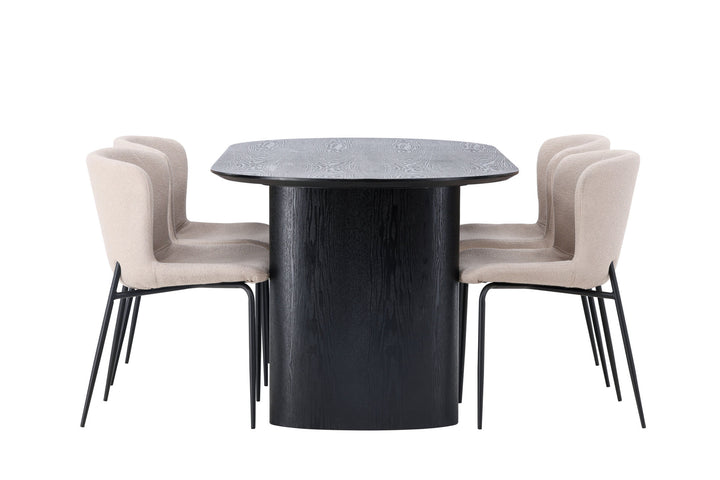Venture Home Isolde Dining Table 180*75 - Black / Black MDF +Modesto Dining Chair - Beige / Beige Boucle _4
