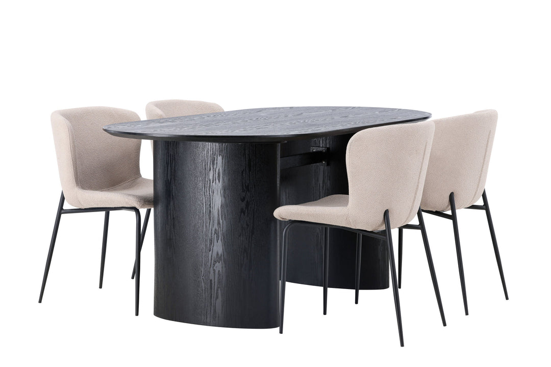 Venture Home Isolde Dining Table 180*75 - Black / Black MDF +Modesto Dining Chair - Beige / Beige Boucle _4