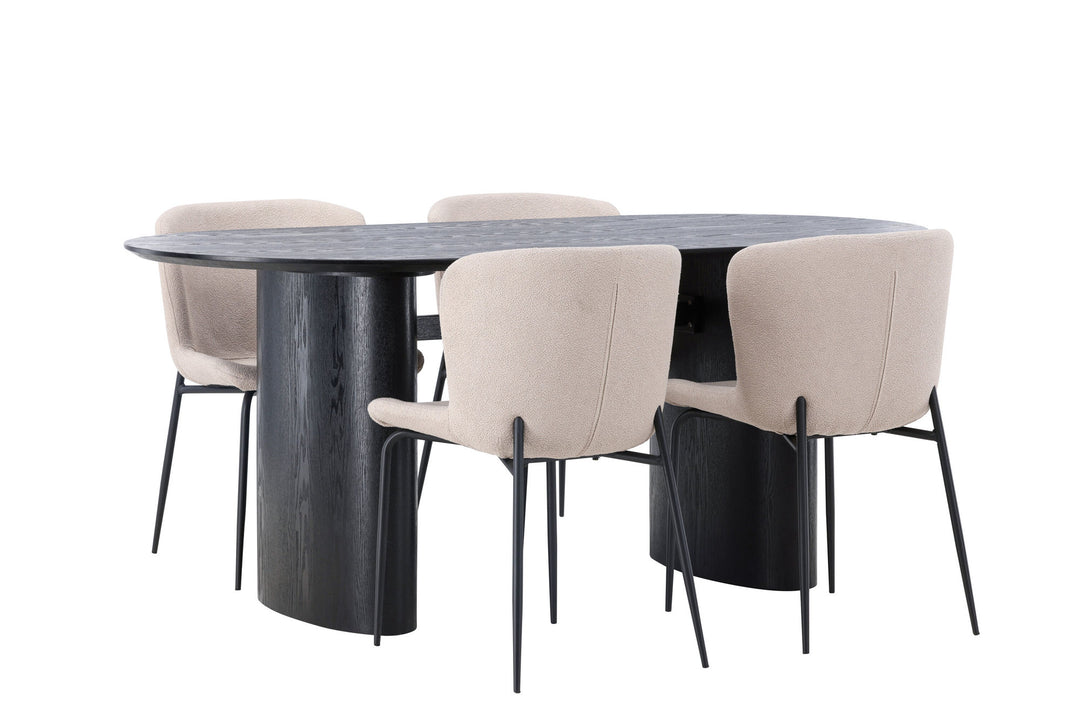 Venture Home Isolde Dining Table 180*75 - Black / Black MDF +Modesto Dining Chair - Beige / Beige Boucle _4