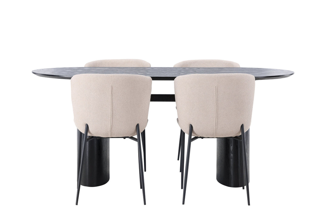 Venture Home Isolde Dining Table 180*75 - Black / Black MDF +Modesto Dining Chair - Beige / Beige Boucle _4