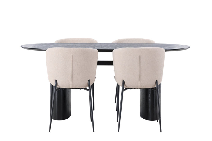 Venture Home Isolde Dining Table 180*75 - Black / Black MDF +Modesto Dining Chair - Beige / Beige Boucle _4