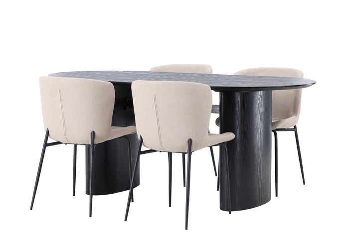 Venture Home Isolde Dining Table 180*75 - Black / Black MDF +Modesto Dining Chair - Beige / Beige Boucle _4