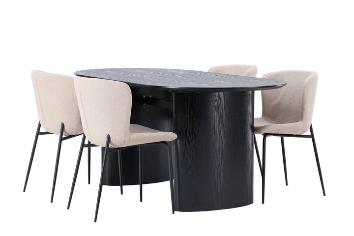 Venture Home Isolde Dining Table 180*75 - Black / Black MDF +Modesto Dining Chair - Beige / Beige Boucle _4