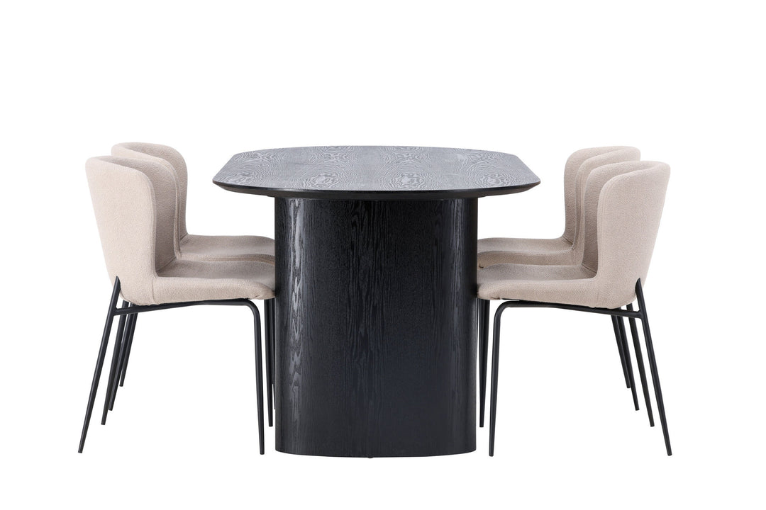 Venture Home Isolde Dining Table 180*75 - Black / Black MDF +Modesto Dining Chair - Beige / Beige Boucle _4