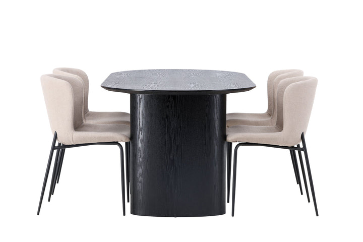 Venture Home Isolde Dining Table 180*75 - Black / Black MDF +Modesto Dining Chair - Beige / Beige Boucle _4