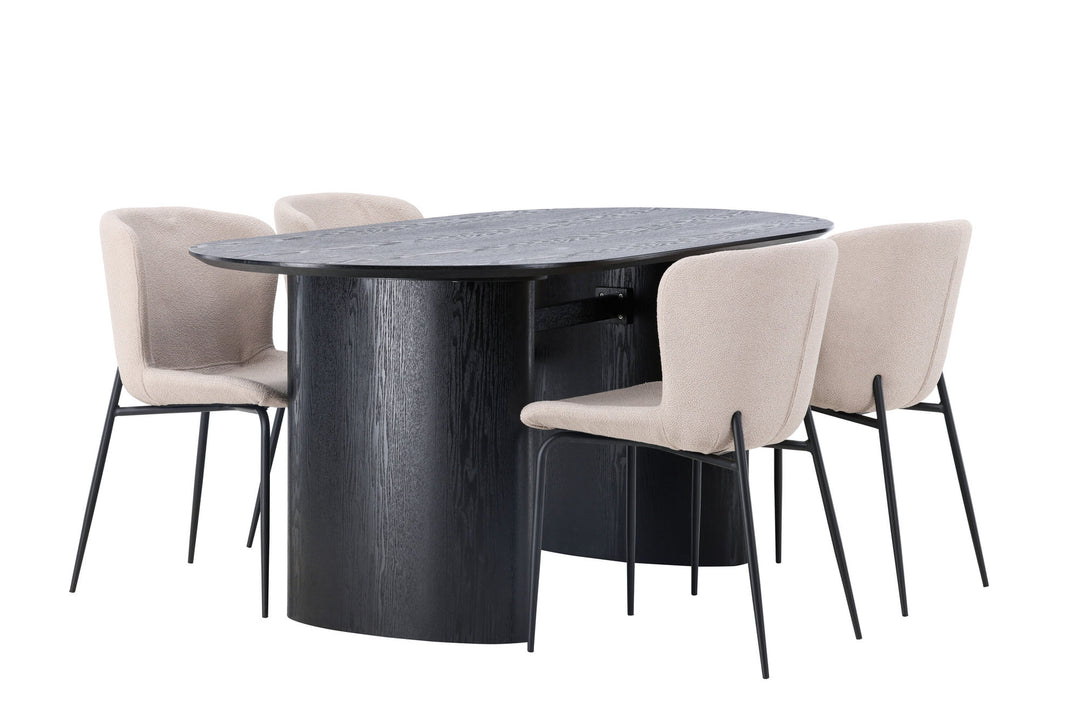 Venture Home Isolde Dining Table 180*75 - Black / Black MDF +Modesto Dining Chair - Beige / Beige Boucle _4