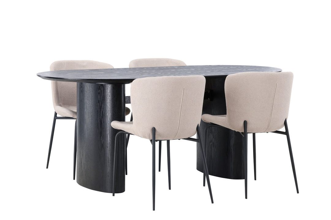 Venture Home Isolde Dining Table 180*75 - Black / Black MDF +Modesto Dining Chair - Beige / Beige Boucle _4