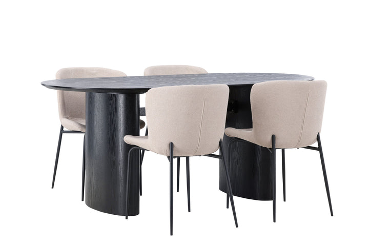 Venture Home Isolde Dining Table 180*75 - Black / Black MDF +Modesto Dining Chair - Beige / Beige Boucle _4