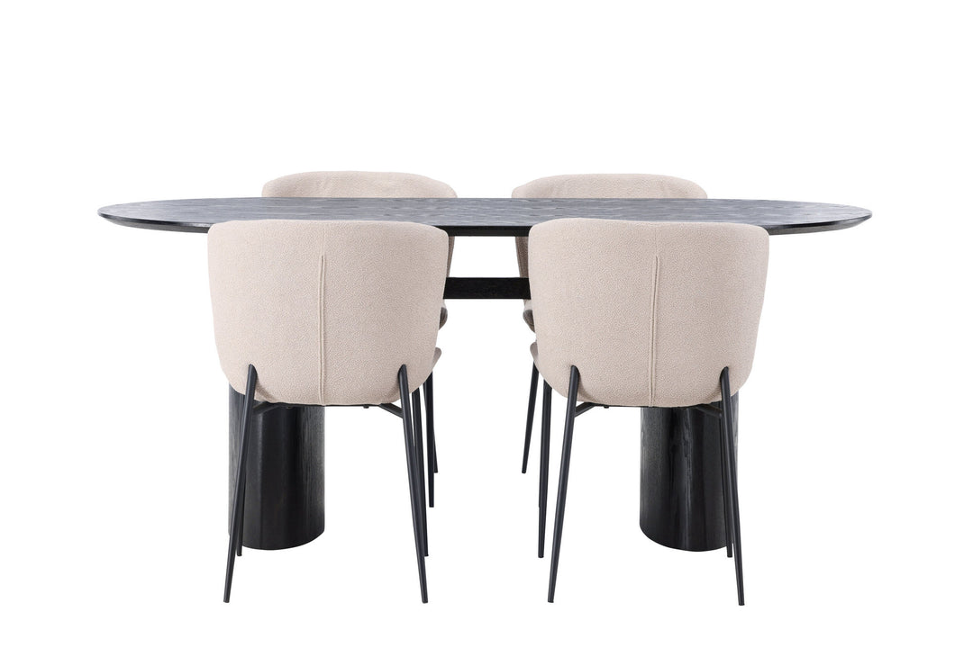 Venture Home Isolde Dining Table 180*75 - Black / Black MDF +Modesto Dining Chair - Beige / Beige Boucle _4
