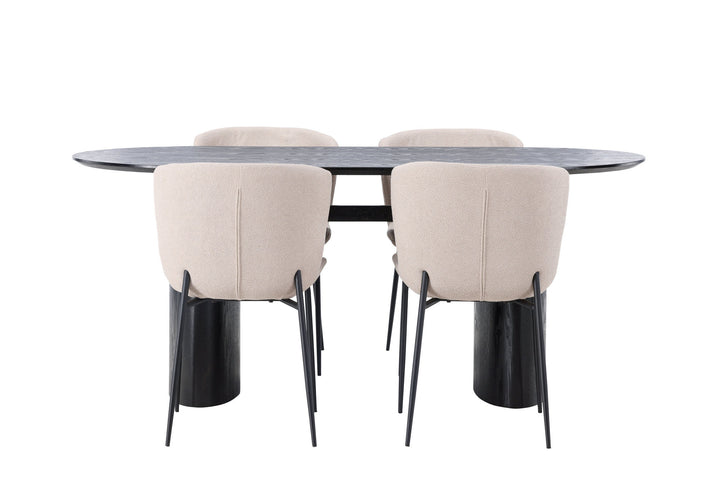 Venture Home Isolde Dining Table 180*75 - Black / Black MDF +Modesto Dining Chair - Beige / Beige Boucle _4