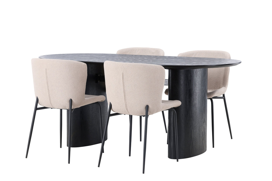 Venture Home Isolde Dining Table 180*75 - Black / Black MDF +Modesto Dining Chair - Beige / Beige Boucle _4