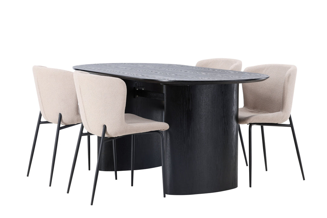 Venture Home Isolde Dining Table 180*75 - Black / Black MDF +Modesto Dining Chair - Beige / Beige Boucle _4