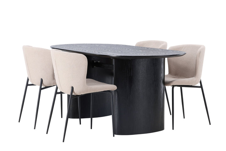 Venture Home Isolde Dining Table 180*75 - Black / Black MDF +Modesto Dining Chair - Beige / Beige Boucle _4