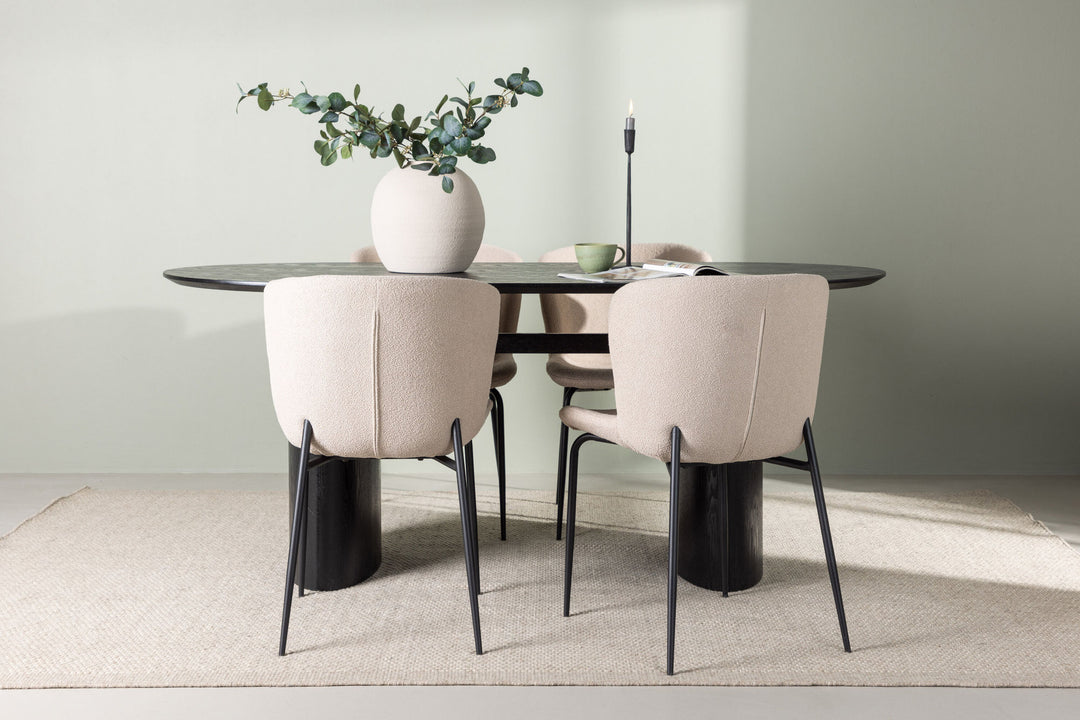 Venture Home Isolde Dining Table 180*75 - Black / Black MDF +Modesto Dining Chair - Beige / Beige Boucle _4