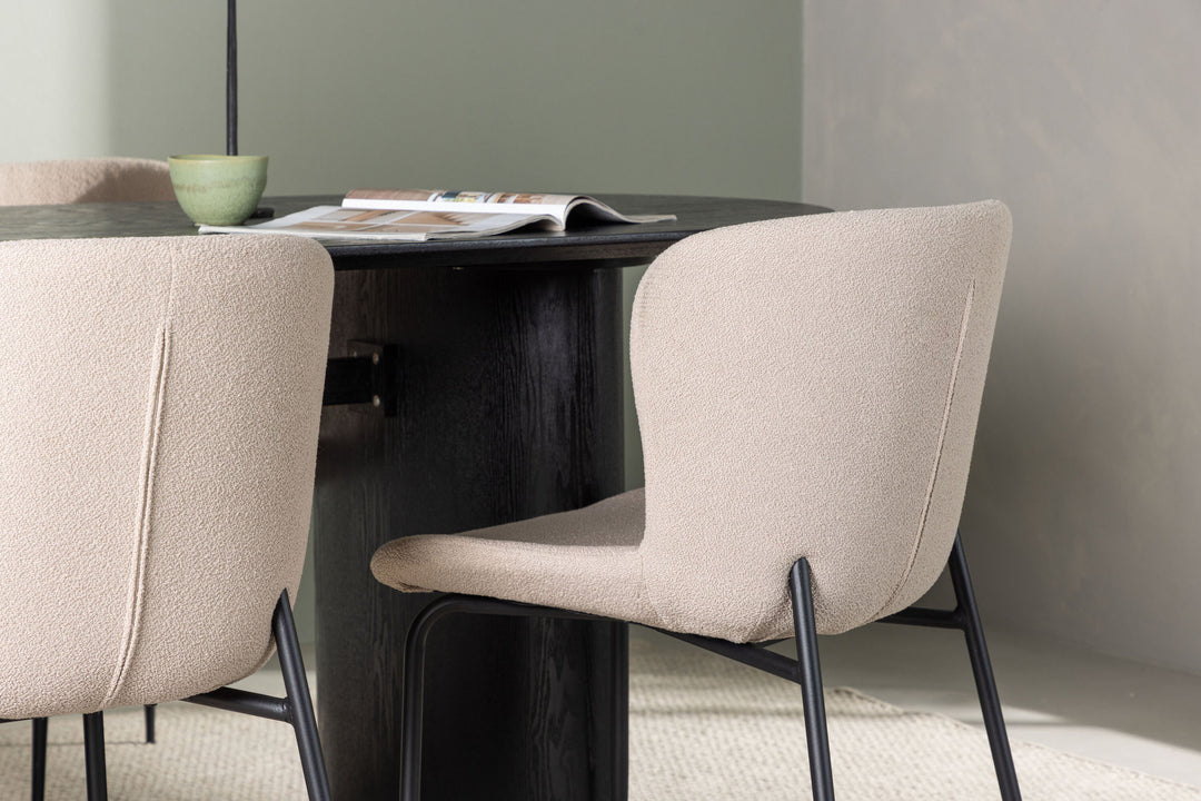 Venture Home Isolde Dining Table 180*75 - Black / Black MDF +Modesto Dining Chair - Beige / Beige Boucle _4