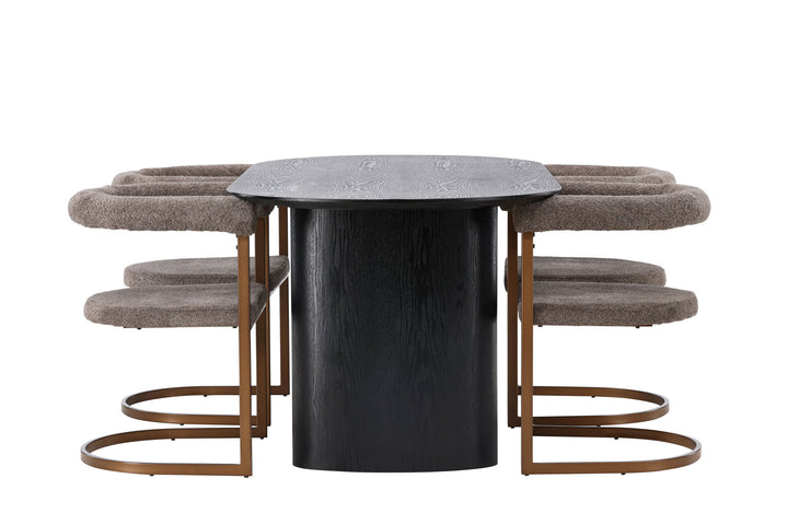 Venture Home Isolde Dining Table 180*75 - Black / Black MDF +Morning Dining Chair - Black / Black Boucle _4