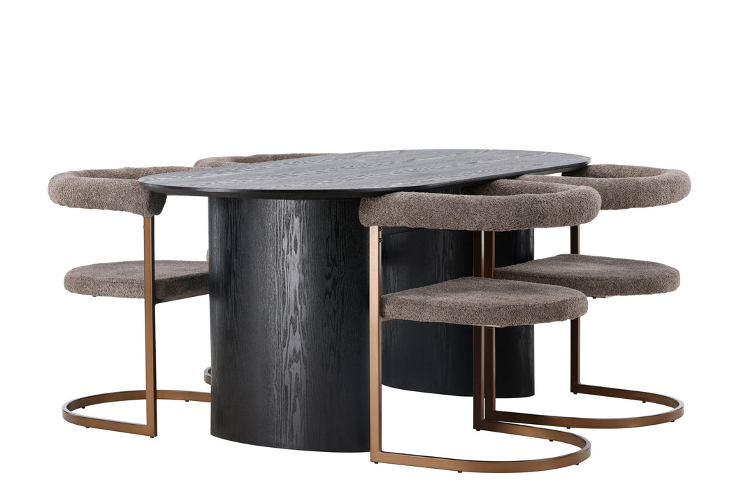 Venture Home Isolde Dining Table 180*75 - Black / Black MDF +Morning Dining Chair - Black / Black Boucle _4