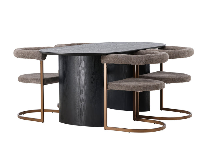 Venture Home Isolde Dining Table 180*75 - Black / Black MDF +Morning Dining Chair - Black / Black Boucle _4