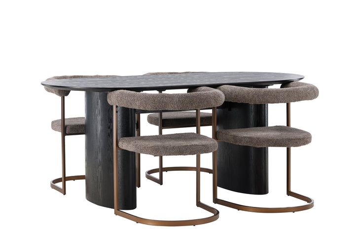 Venture Home Isolde Dining Table 180*75 - Black / Black MDF +Morning Dining Chair - Black / Black Boucle _4