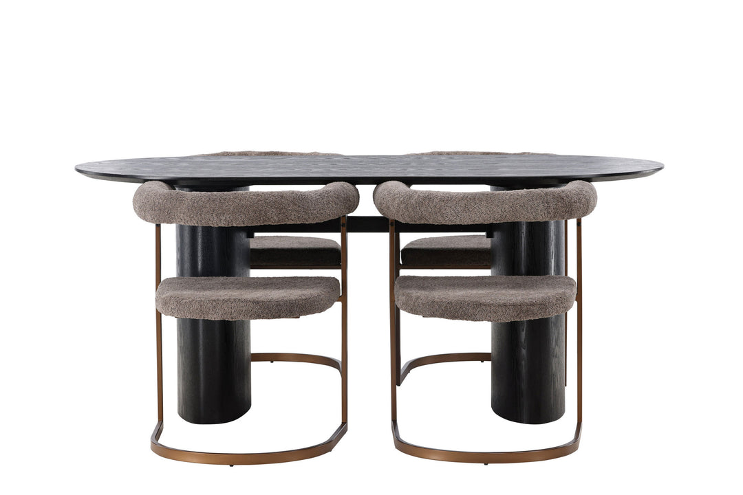 Venture Home Isolde Dining Table 180*75 - Black / Black MDF +Morning Dining Chair - Black / Black Boucle _4
