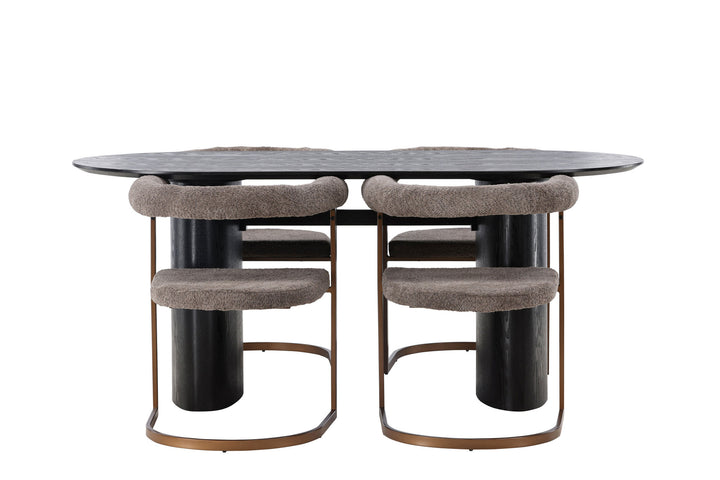 Venture Home Isolde Dining Table 180*75 - Black / Black MDF +Morning Dining Chair - Black / Black Boucle _4
