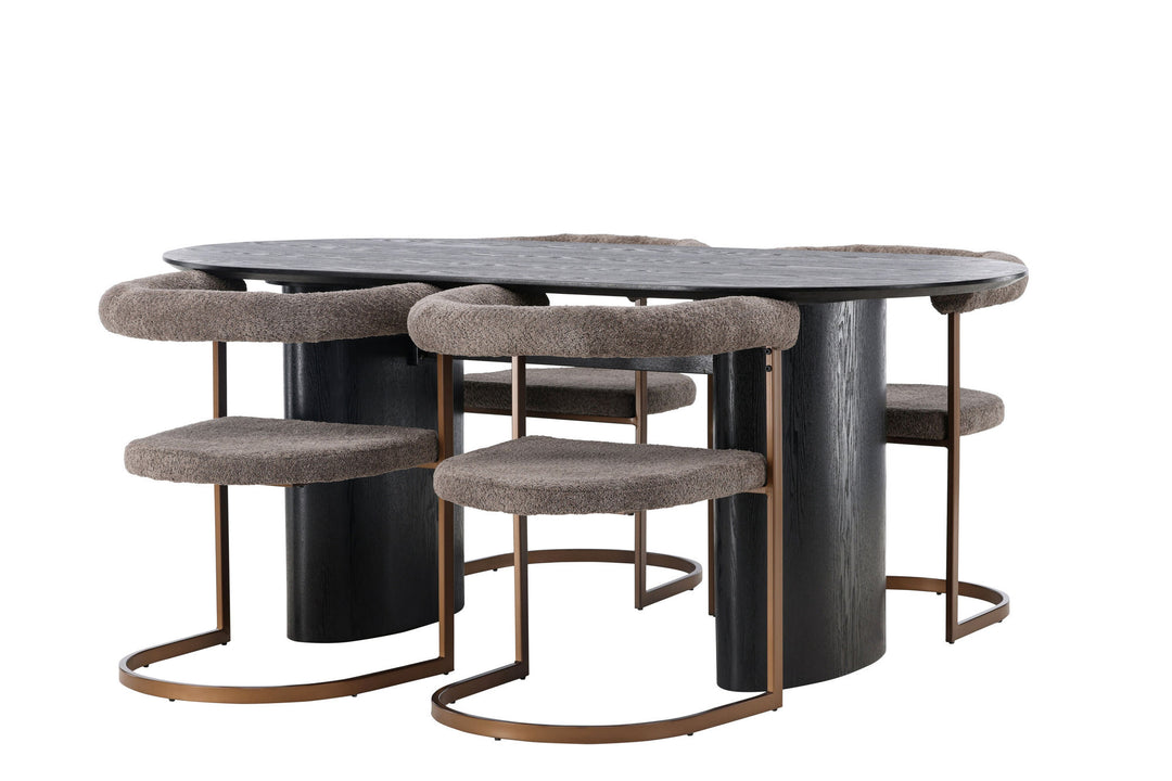 Venture Home Isolde Dining Table 180*75 - Black / Black MDF +Morning Dining Chair - Black / Black Boucle _4