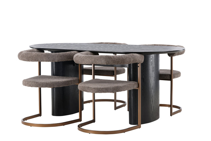 Venture Home Isolde Dining Table 180*75 - Black / Black MDF +Morning Dining Chair - Black / Black Boucle _4