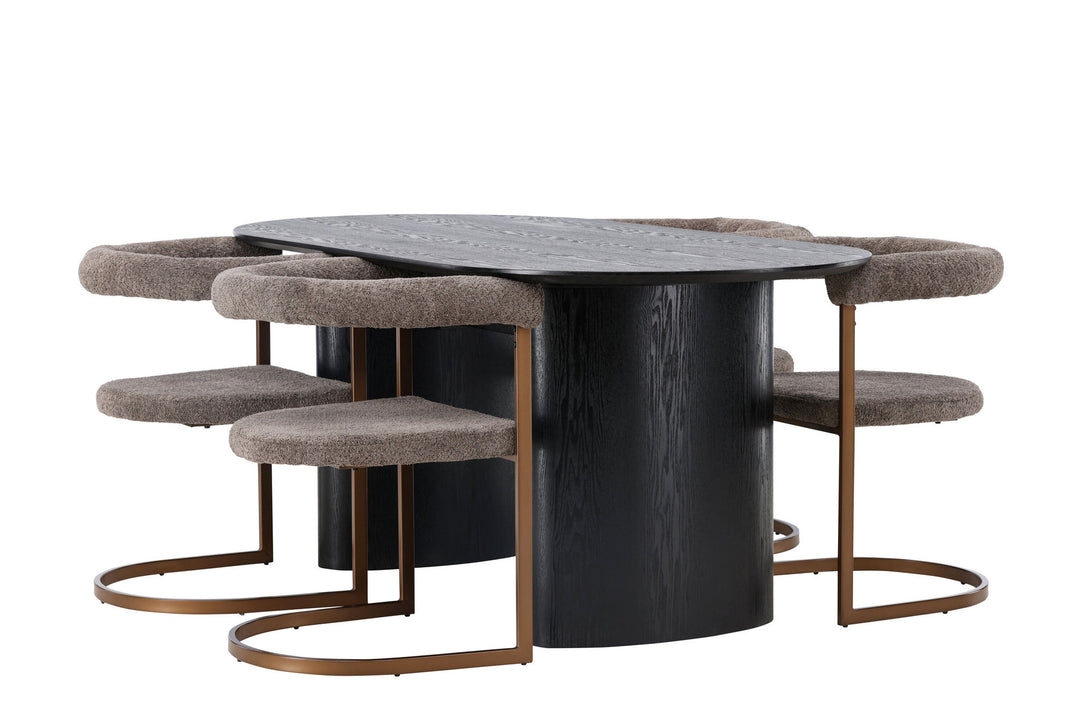 Venture Home Isolde Dining Table 180*75 - Black / Black MDF +Morning Dining Chair - Black / Black Boucle _4