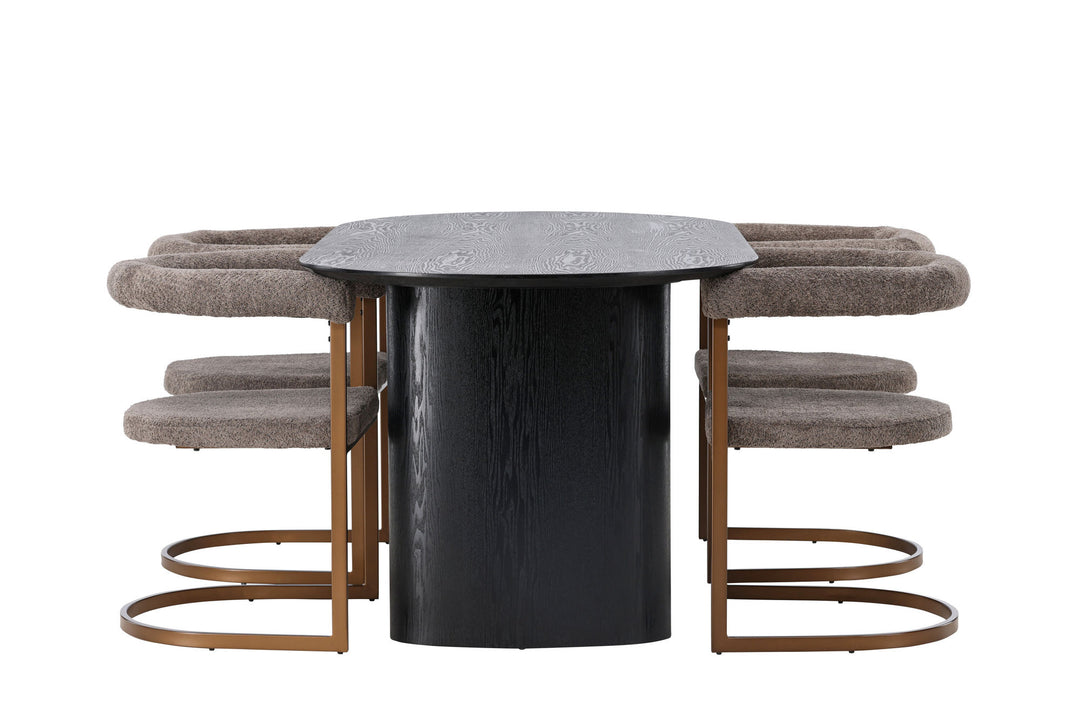 Venture Home Isolde Dining Table 180*75 - Black / Black MDF +Morning Dining Chair - Black / Black Boucle _4