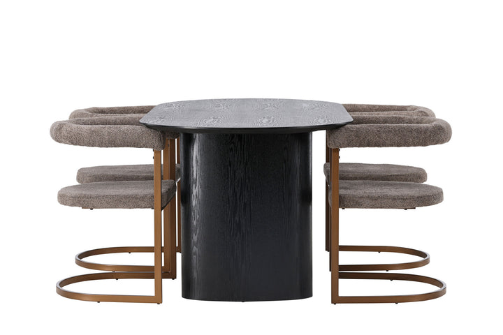 Venture Home Isolde Dining Table 180*75 - Black / Black MDF +Morning Dining Chair - Black / Black Boucle _4