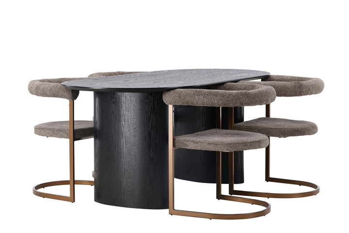 Venture Home Isolde Dining Table 180*75 - Black / Black MDF +Morning Dining Chair - Black / Black Boucle _4
